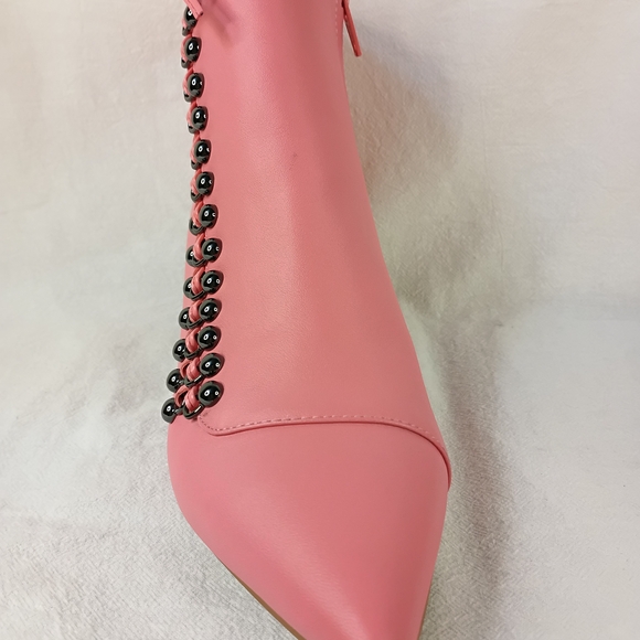 Kurt Geiger London Pink Leather Ankle Boots Kitten Heel Side Lace Beaded 37 US 7 - Picture 13 of 16